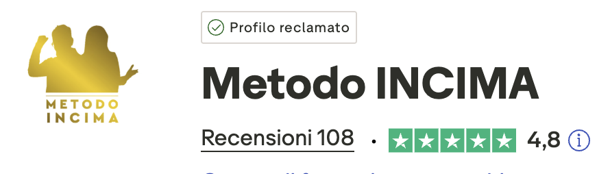 Metodo INCIMA — Profilo reclamato su Trustpilot, 108 recensioni, valutazione 4,8 su 5
